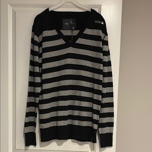 G-Star Men’s Black and Gray Striped Sweater (XXL)-NWT